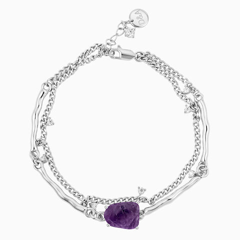 Raw Amethyst Layered Bracelet - Wild Vine 925 Sterling Front View