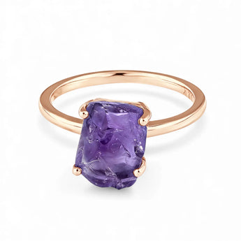 Raw Amethyst Ring - Freeform 18KT Rose Gold Vermeil Front View
