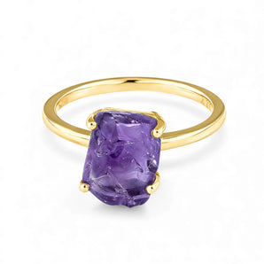 Raw Amethyst Ring - Freeform 18KT Yellow Gold Vermeil Front View