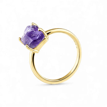 Raw Amethyst Ring - Freeform 18KT Yellow Gold Vermeil Side View