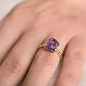 Raw Amethyst Ring - Freeform 18KT Yellow Gold Vermeil Worn View