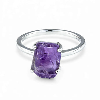 Raw Amethyst Ring - Freeform 925 Sterling Silver Front View