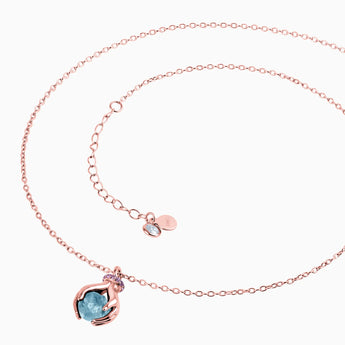 Raw Aquamarine Cradle Necklace - Guardian Hands 18KT Rose Gold Vermeil Side View