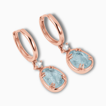Raw Aquamarine Huggie Hoop Earrings - Sacred Wrap 18KT Rose Gold Vermeil Side View