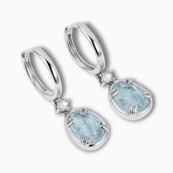 Raw Aquamarine Huggie Hoop Earrings - Sacred Wrap 925 Sterling Silver Side View