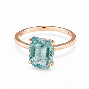 Raw Aquamarine Ring - Freeform 18KT Rose Gold Vermeil Front View