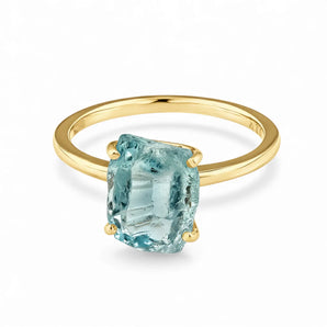 Raw Aquamarine Ring - Freeform 18KT Yellow Gold Vermeil Front View