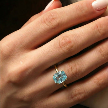 Raw Aquamarine Ring - Freeform 18KT Yellow Gold Vermeil Worn View