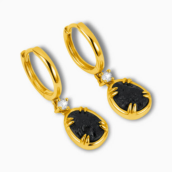 Raw Black Onyx Huggie Hoop Earrings - Sacred Wrap 18KT Yellow Gold Vermeil Side View