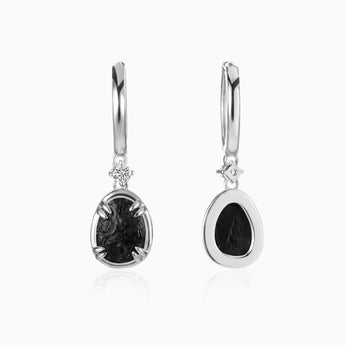 Raw Black Onyx Huggie Hoop Earrings - Sacred Wrap 925 Sterling Silver Front View