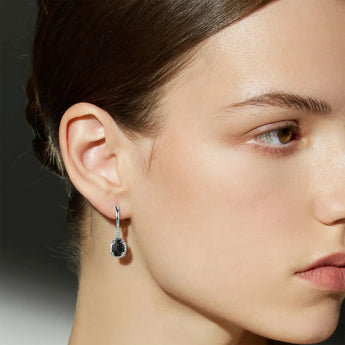 Raw Black Onyx Huggie Hoop Earrings - Sacred Wrap 925 Sterling Silver Model Shot