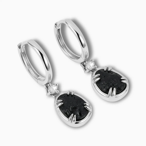 Raw Black Onyx Huggie Hoop Earrings - Sacred Wrap 925 Sterling Silver Side View