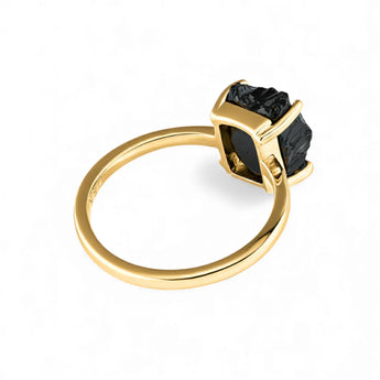 Raw Black Onyx Ring - Freeform 18KT Yellow Gold Vermeil Back View