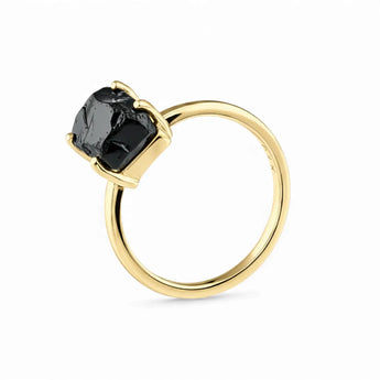 Raw Black Onyx Ring - Freeform 18KT Yellow Gold Vermeil Side View