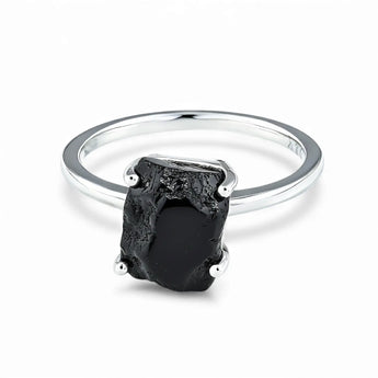 Raw Black Onyx Ring - Freeform 925 Sterling Silver Front View