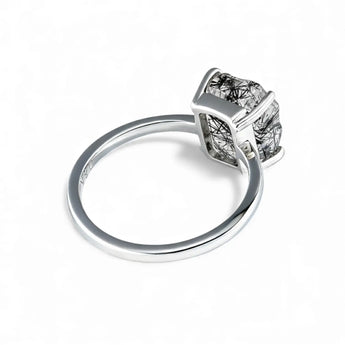 Raw Black Rutilated Quartz Ring - Freeform 925 Sterling Silver Back View