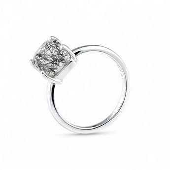 Raw Black Rutilated Quartz Ring - Freeform 925 Sterling Silver Side View