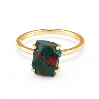 Raw Bloodstone Ring - Freeform 18KT Yellow Gold Vermeil Front View