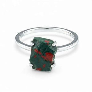 Raw Bloodstone Ring - Freeform 925 Sterling Silver Front View