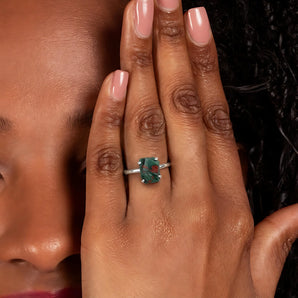 Raw Bloodstone Ring - Freeform 925 Sterling Silver Model Shot