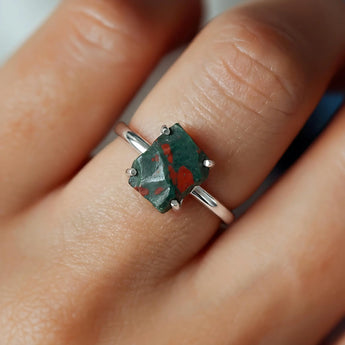 Raw Bloodstone Ring - Freeform 925 Sterling Silver Worn View