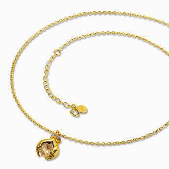 Raw Citrine Cradle Necklace - Guardian Hands 18KT Yellow Gold Vermeil Side View