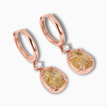 Raw Citrine Huggie Hoop Earrings - Sacred Wrap 18KT Rose Gold Vermeil Side View