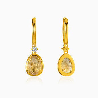 Raw Citrine Huggie Hoop Earrings - Sacred Wrap 18KT Yellow Gold Vermeil Front View