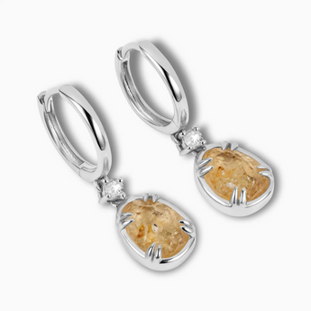 Raw Citrine Huggie Hoop Earrings - Sacred Wrap 925 Sterling Silver Side View