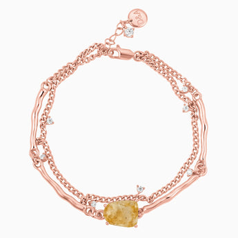 Raw Citrine Layered Bracelet - Wild Vine 18KT Rose Gold Vermeil Front View