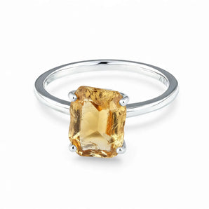 Raw Citrine Ring - Freeform 925 Sterling Silver Front View