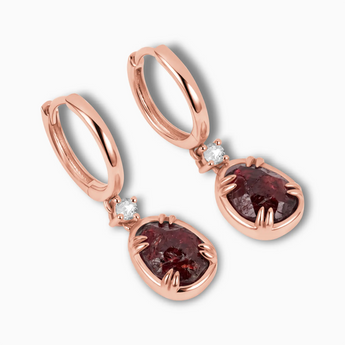 Raw Garnet Huggie Hoop Earrings - Sacred Wrap 18KT Rose Gold Vermeil Side View
