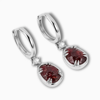 Raw Garnet Huggie Hoop Earrings - Sacred Wrap 925 Sterling Silver Side View