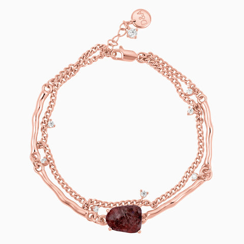 Raw Garnet Layered Bracelet - Wild Vine 18KT Rose Gold Vermeil Front View
