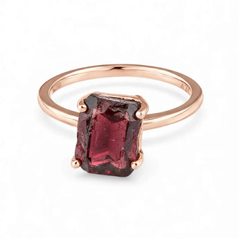 Raw Garnet Ring - Freeform 18KT Rose Gold Vermeil Front View