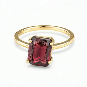 Raw Garnet Ring - Freeform 18KT Yellow Gold Vermeil Front View