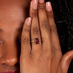 Raw Garnet Ring - Freeform 18KT Yellow Gold Vermeil Model Shot
