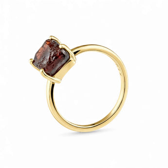 Raw Garnet Ring - Freeform 18KT Yellow Gold Vermeil Side View