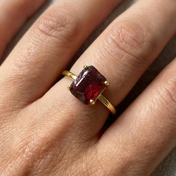Raw Garnet Ring - Freeform 18KT Yellow Gold Vermeil Worn View