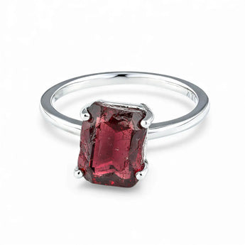 Raw Garnet Ring - Freeform 925 Sterling Silver Front View