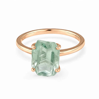 Raw Green Amethyst Ring - Freeform 18KT Rose Gold Vermeil Front View