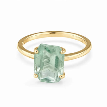 Raw Green Amethyst Ring - Freeform 18KT Yellow Gold Vermeil Front View