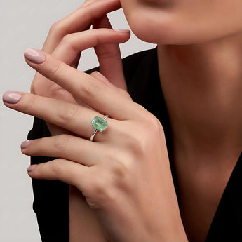 Raw Green Amethyst Ring - Freeform 925 Sterling Silver Model Shot
