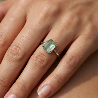 Raw Green Amethyst Ring - Freeform 925 Sterling Silver Worn View