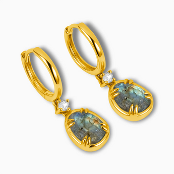 Raw Labradorite Huggie Hoop Earrings - Sacred Wrap 18KT Yellow Gold Vermeil Side View