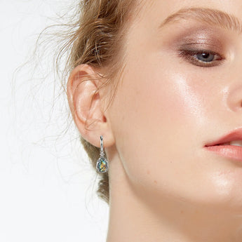 Raw Labradorite Huggie Hoop Earrings - Sacred Wrap 925 Sterling Silver Model Shot