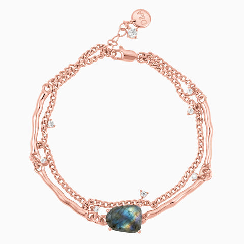 Raw Labradorite Layered Bracelet - Wild Vine 18KT Rose Gold Vermeil Front View