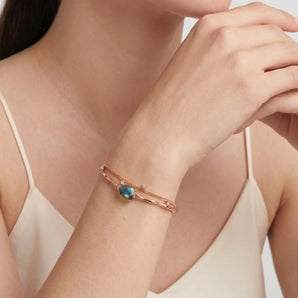 Raw Labradorite Layered Bracelet - Wild Vine 18KT Rose Gold Vermeil Model Shot