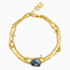 Raw Labradorite Layered Bracelet - Wild Vine 18KT Yellow Gold Vermeil Front View