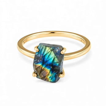 Raw Labradorite Ring - Freeform 18KT Yellow Gold Vermeil Front View